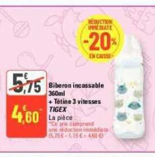 Biberon Incassable 360ml + Tétine 3 Vitesses Tigex