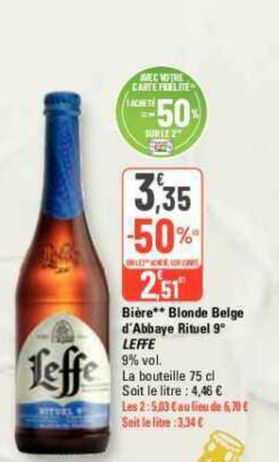 bière blonde belge d'abbaye rituel 9° leffe