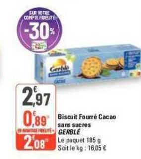 Biscuit Fourré Cacao Sans Sucres Gerblé