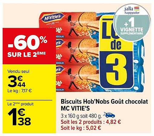 biscuits hob'nobs goût chocolat mc vitie's
