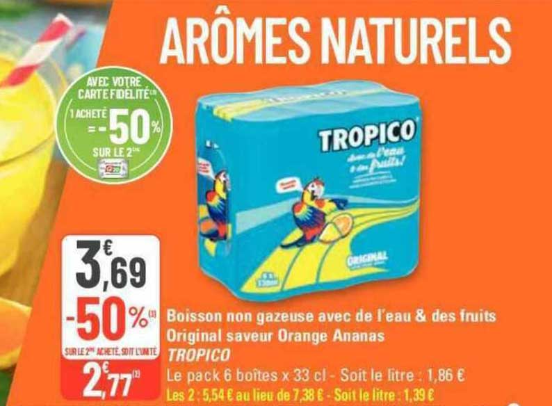 boisson non gazeuse avec de l'eau & des fruits original saveur orange ananas tropico