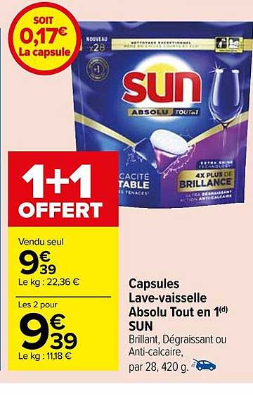 Capsules Lave-vaisselle Absolu Tout En 1 Sun