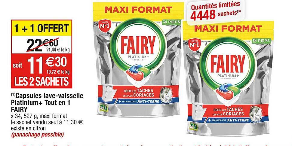 capsules lave-vaisselle platinum + tout  en 1  fairy