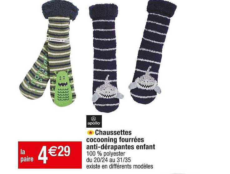 chaussettes cocooning fourrées anti-dérapantes enfant apollo