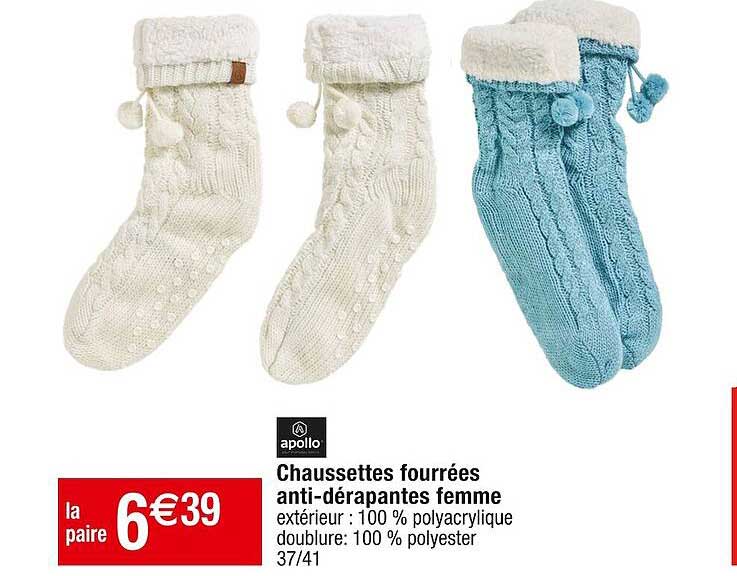 chaussettes fourrées anti-dérapantes femme apollo