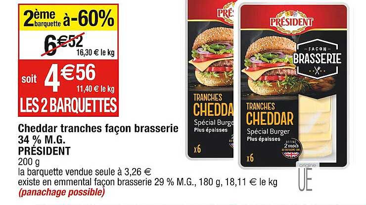 cheddar  tranches facon brasserie 34% m.g. president
