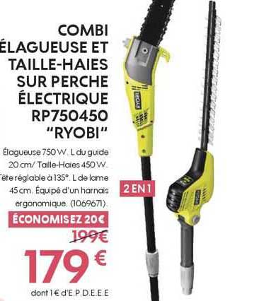 combi élagueuse et taille-haies sur perche électrique rp750450 "ryobi"