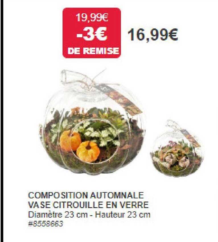 composition automnale vase citrouille en verre