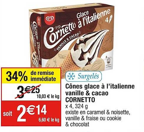 Cones Glace  A L'italienne Vanille & Cacao Cornetto