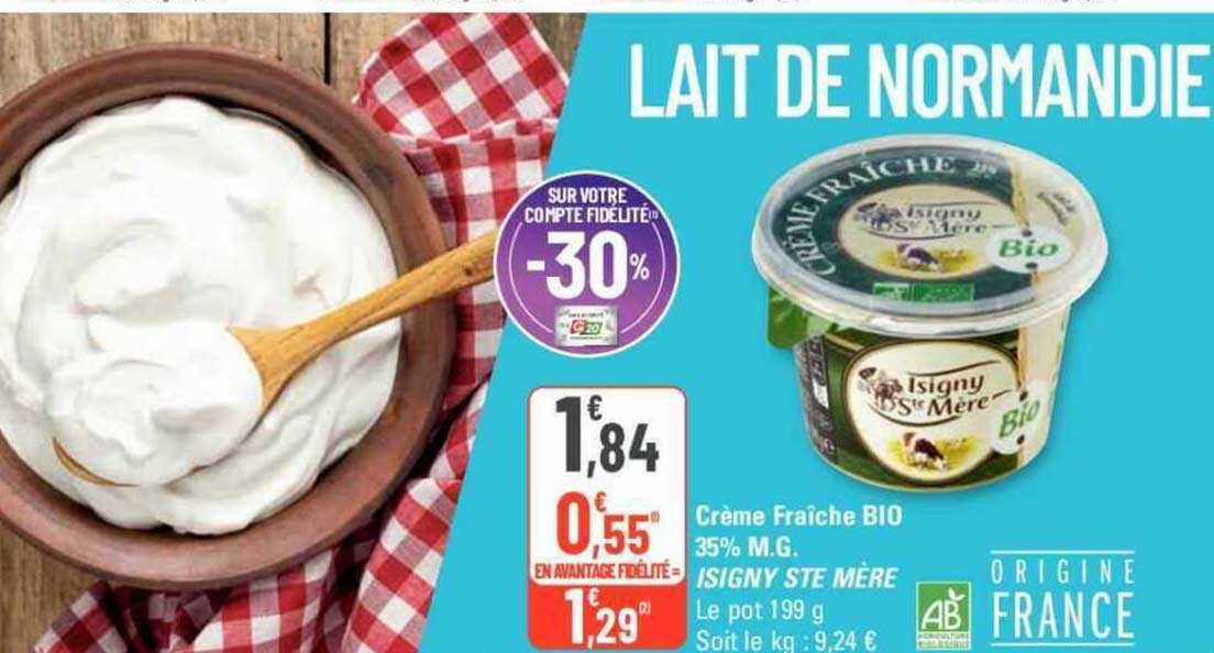 crème fraîche bio 35% m.g. isigny ste mère