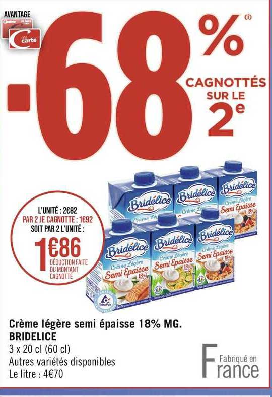 crème légère semi épaisse 18% mg. bridélice