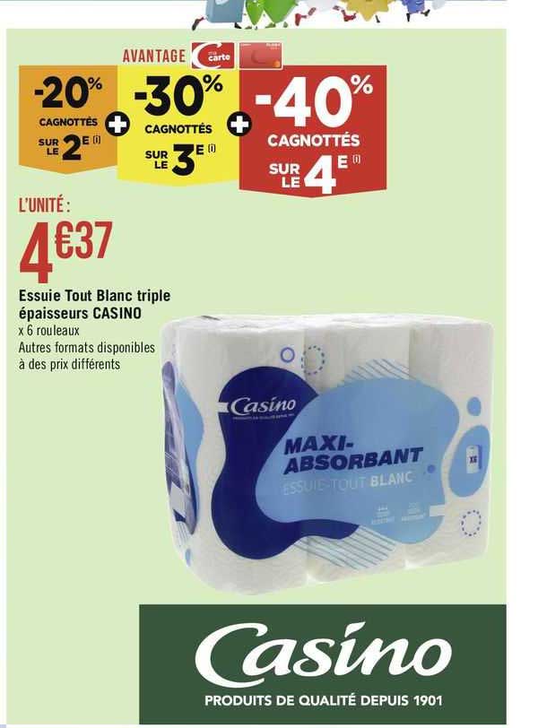 essuie tout blanc triple épaisseurs casino