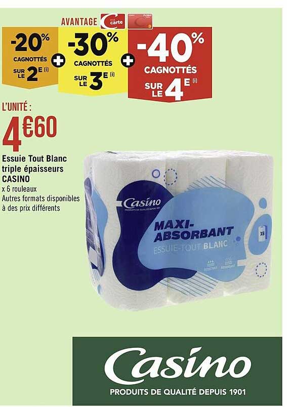 essuie tout blanc triple épaisseurs casino