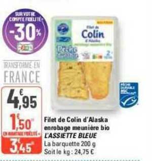 filet de colin d'alaska enrobage meunière bio l'assiette bleue