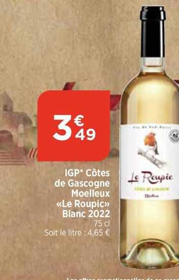 igp côtes de gascognes moelleux «le roupic» blanc 2022