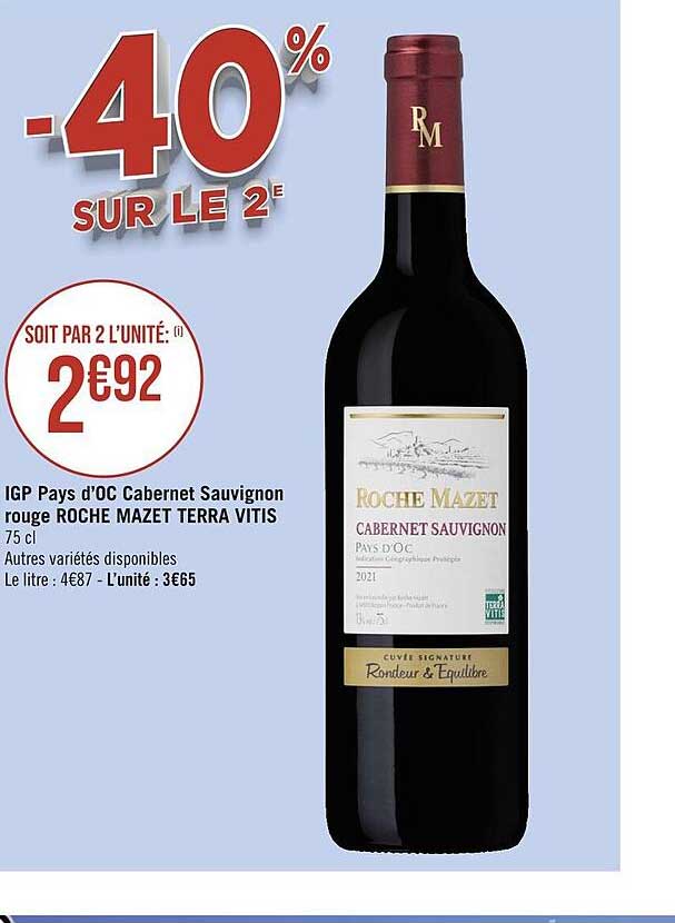 igp pays d'oc cabernet sauvignon rouge roche mazet terra vitis