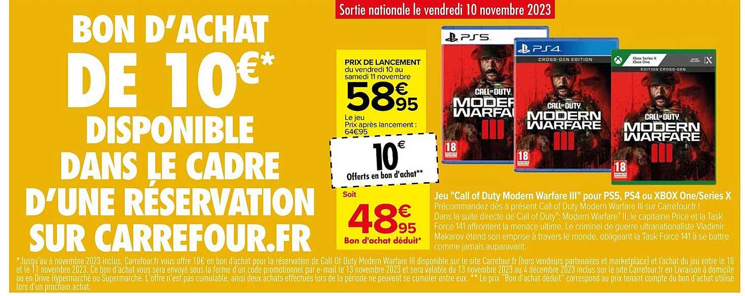 jeu "call of duty modern warfare III" pour ps5, ps4 ou xbox one/series x