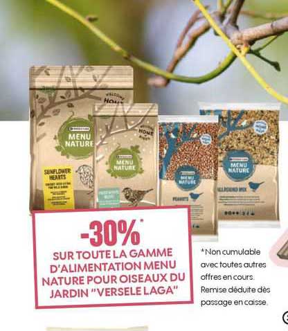 la gamme d'alimentation menu nature pour oiseaux du jardin "versele laga"