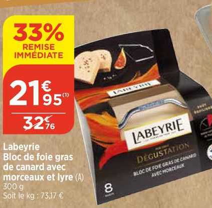 labeyrie bloc de foie gras de canard avec morceaux et lyre