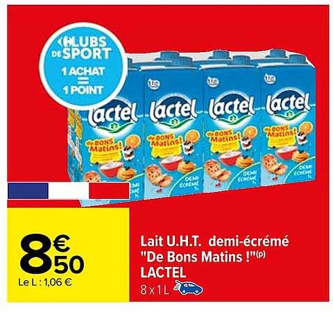 lait u.h.t. demi-écrémé "de bons matins !" lactel