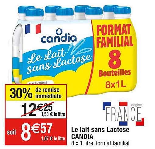 le lait sans lactose candia