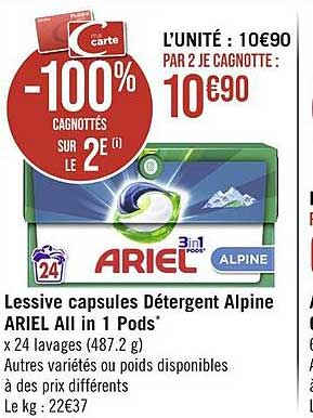lessive capsules détergent alpine ariel all in 1 pods