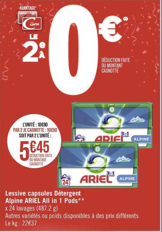 lessive capsules détergent alpine ariel all in 1 pods