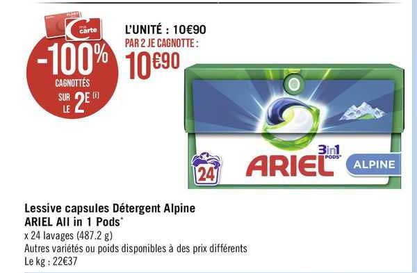 lessive capsules détergent alpine ariel all in 1 pods