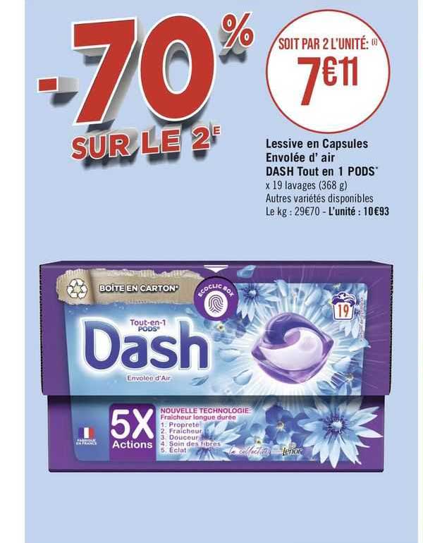 lessive en capsules envolée d'air dash tout en 1 pods