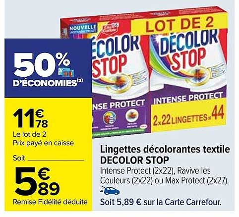 lingettes décolorantes textile décolor stop