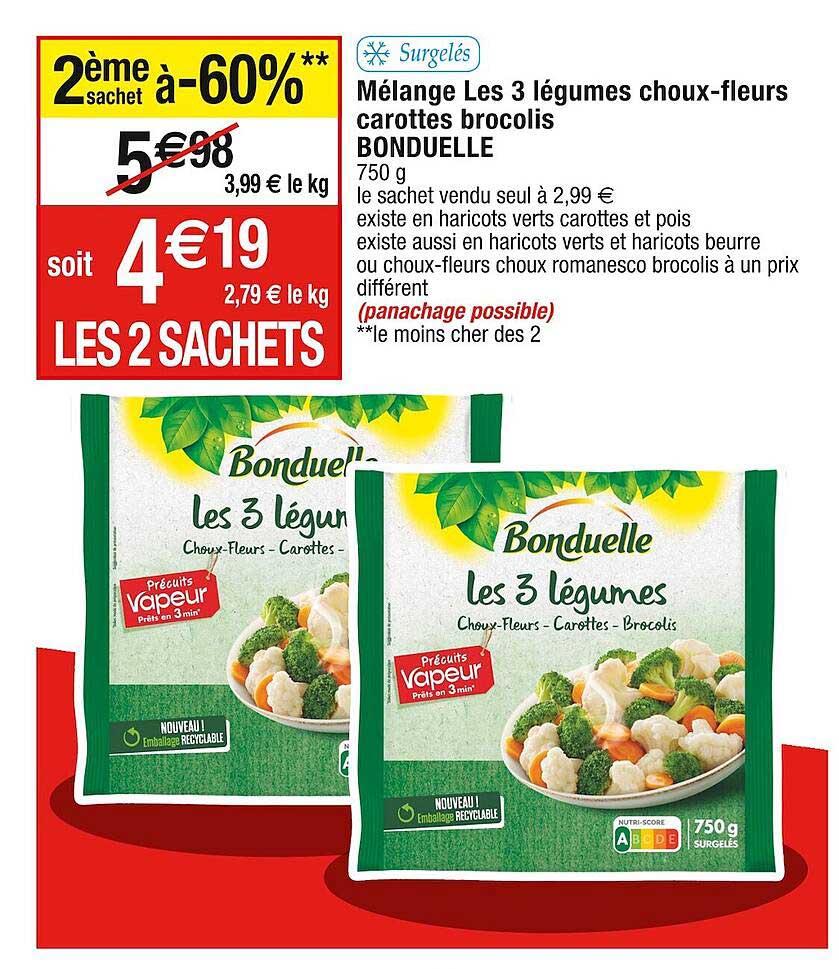 mealange les 3 legumes choux-fleurs carottes brocolis bonduelle