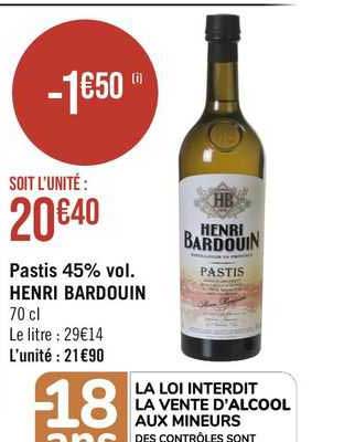 pastis 45% vol. henri bourdouin