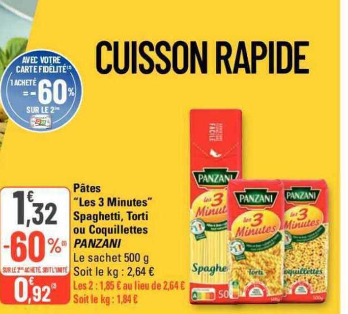 pâtes "les 3 minutes" spaghetti, torti ou coquillettes panzani