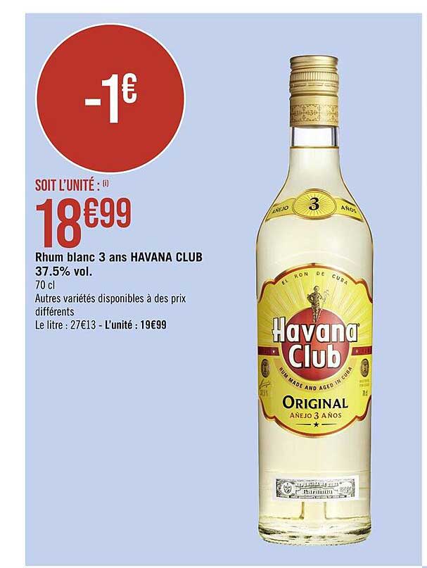 rhum blanc 3 ans havana club 37.5% vol.