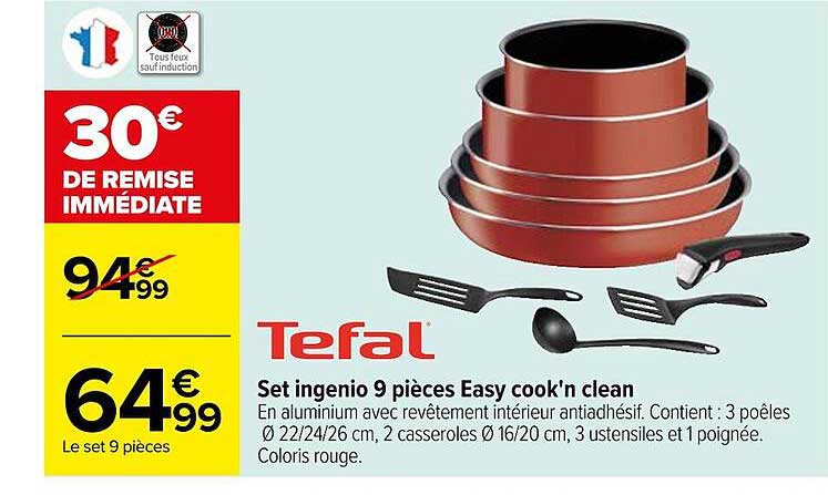 set ingenio 9 pièces easy cook'n clean tefal