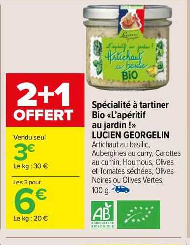 spécialité à tartiner bio «l'apéritif au jardin !» lucien georgelin