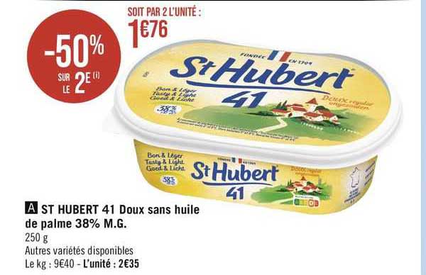 st hubert 41 doux sans huile de palme 38% m.g.