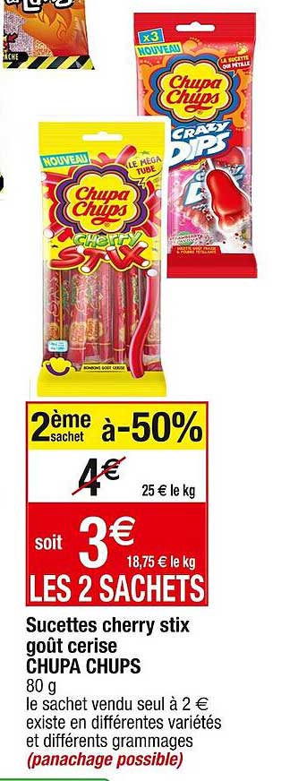 sucettes cherry stix goût cerise chupa chups