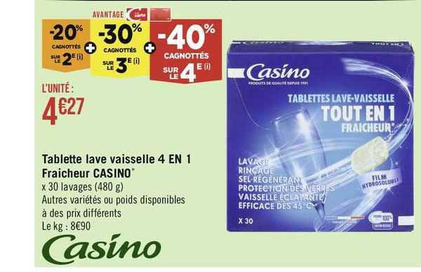 Tablette Lave Vaisselle 4 En 1 Fraîcheur Casino