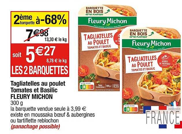 tagliatelles au poulet  tomates  et basilic  fleury  michon