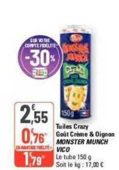 Tuiles Crazy Goût Crème & Oignon Monster Munch Vico