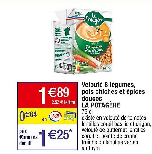 velouté 8 légumes, pois chiches et épices douces la potagère