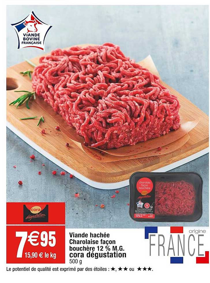 viande hachée charolaise façon bouchère 12% m.g. cora dégustation