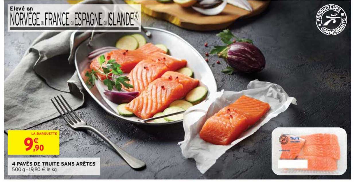 4 pavés de truite sans arêtes