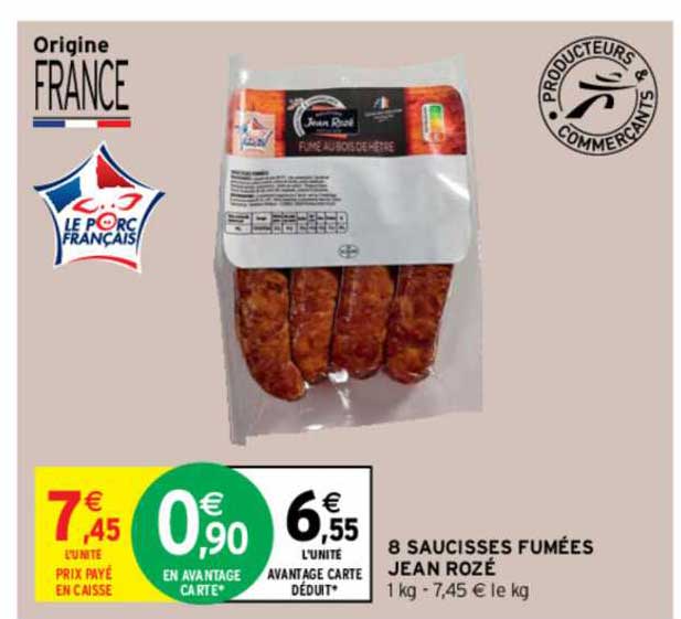 8 saucisses fumées jean rozé