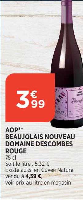 aop beaujolais nouveau domaine descombes rouge