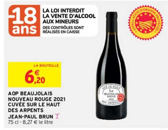 aop beaujolais nouveau rouge 2021 cuvée sur le haut des arpents jean-paul brun