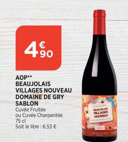 aop beaujolais villages nouveau domaine de gry sablon