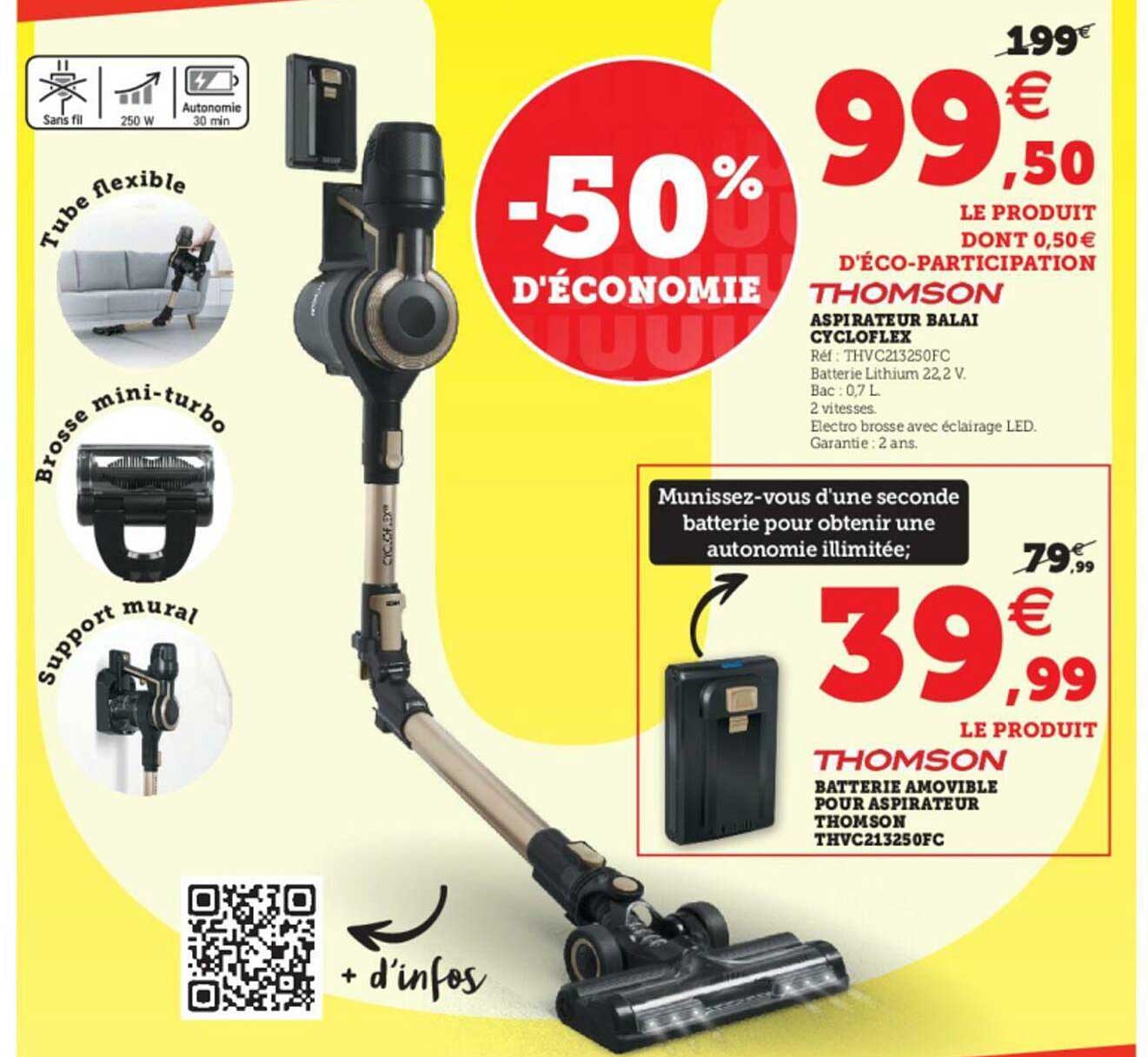 Aspirateur Balai Cycloflex Thomson, Batterie Amovible Pour Aspirateur Thomson