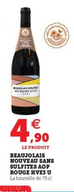 beaujolais nouveau sans sulfites aop rouge hve3 u